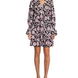 Jude Connally Black and Pink Floral Long Sleeve Dress